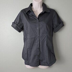 Mod Cloth Mojo Brand Grey Button Up Short Sleeved Blouse